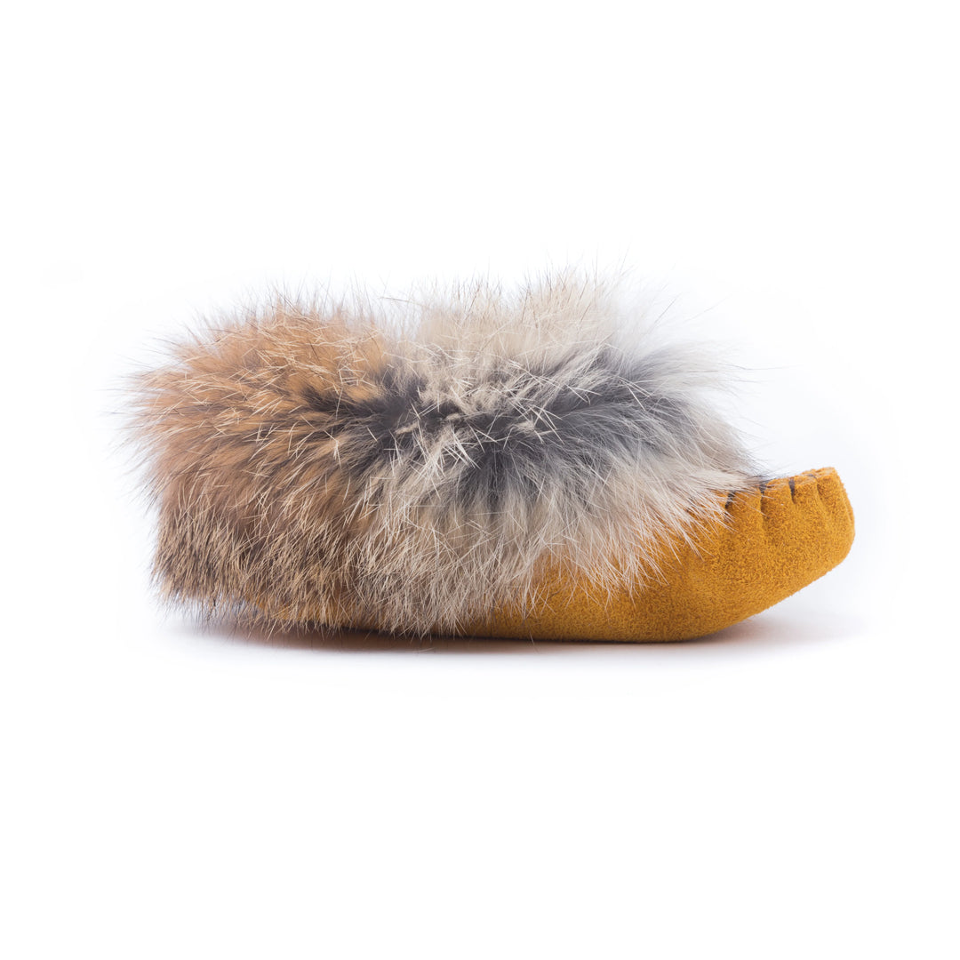 Mocassin bébé en suède avec frange de lapin YARËNDA’ (ROCHE)