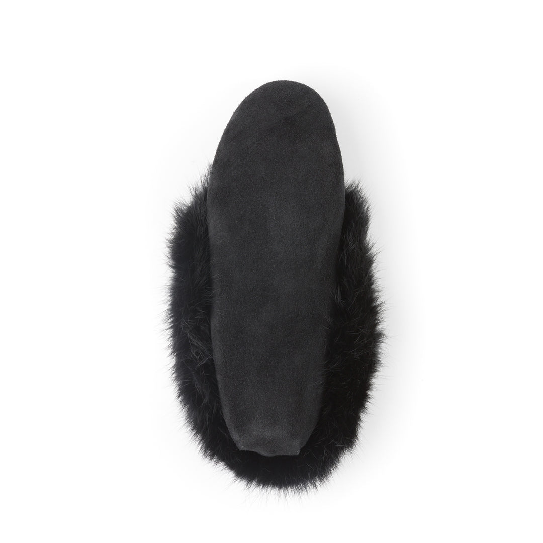 Mocassin femme en suède noir avec frange de lapin Tänionnienha&