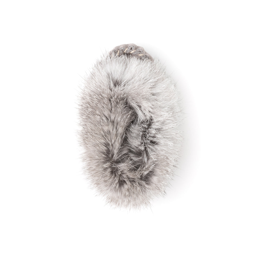 Mocassin bébé en suède avec frange de lapin YARËNDA’ (ROCHE)